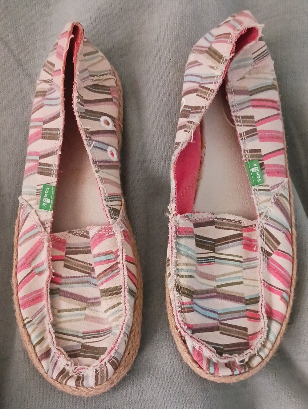 Sanuk Pink Multicolor Striped Espadrilles